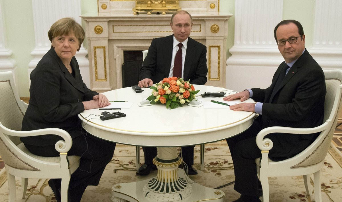 A. Merkel, F. Hollande'as ir V. Putinas susitinka Maskvoje