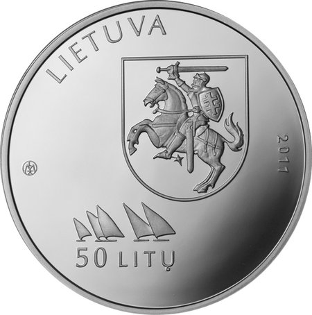 50 Lt moneta, skirta Londono olimpiadai (aversas)