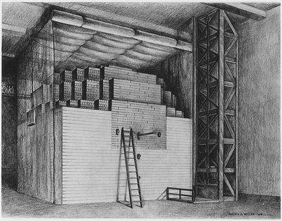 Pirmojo pasaulyje atominio reaktoriaus (Chicago Pile-1) piešinys