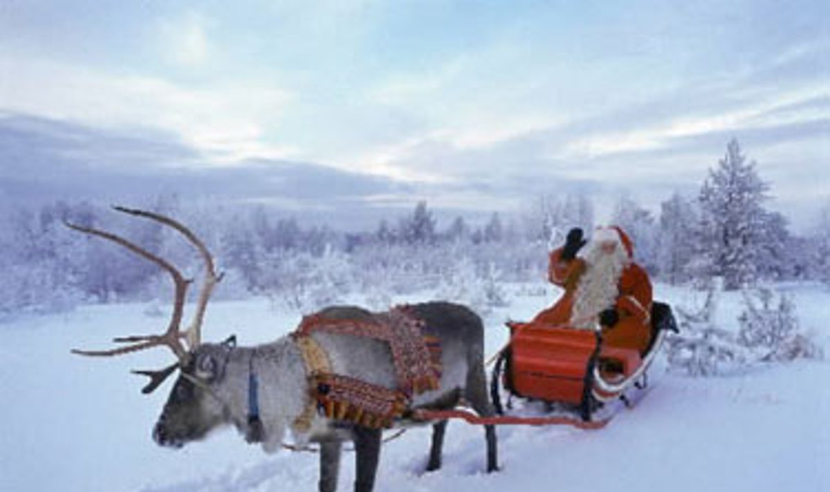 Kalėdų senelio rogės Laplandijoje, Suomija.