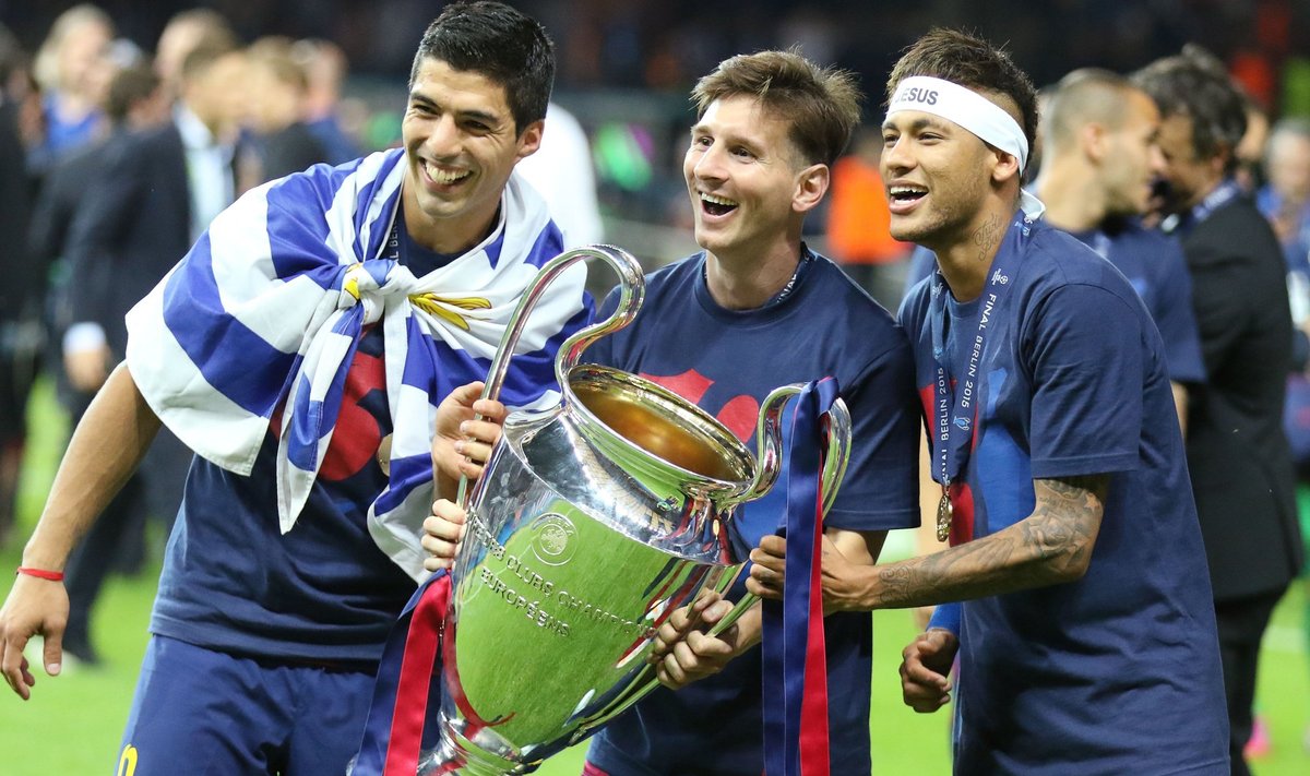  Luisas Suarezas, Lionelis Messi ir Neymaras 