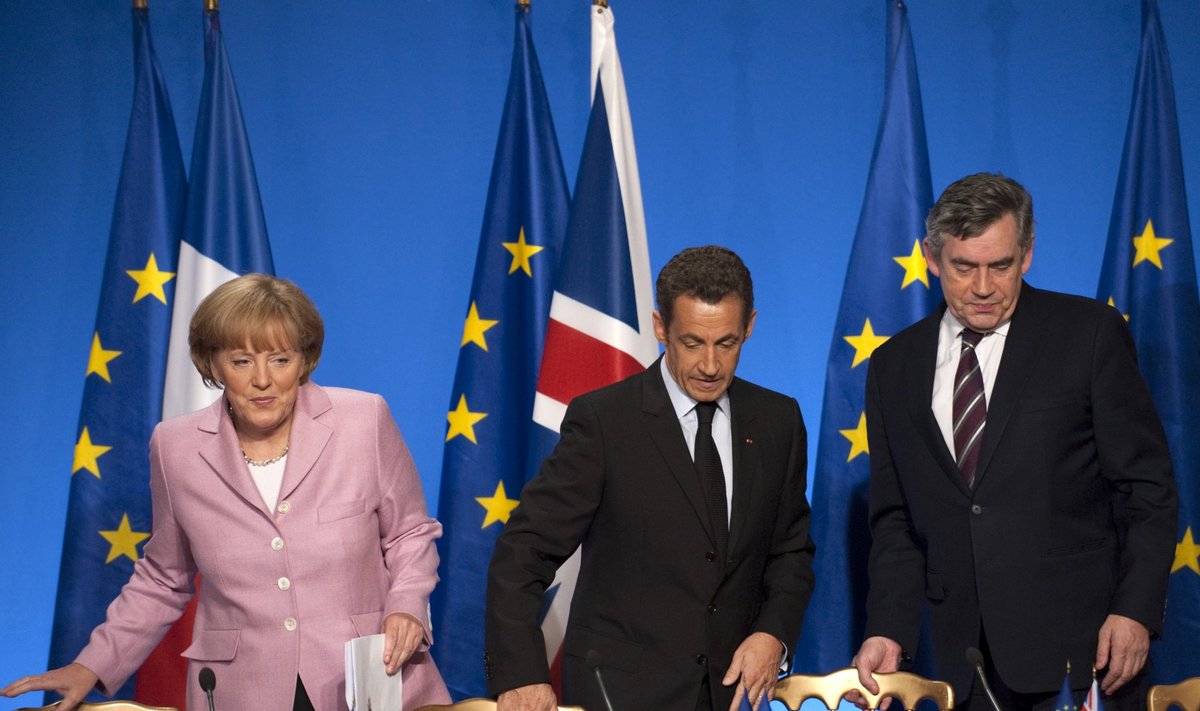 Angela Merkel,  Nicolas Sarkozy ir Gordonas Brownas