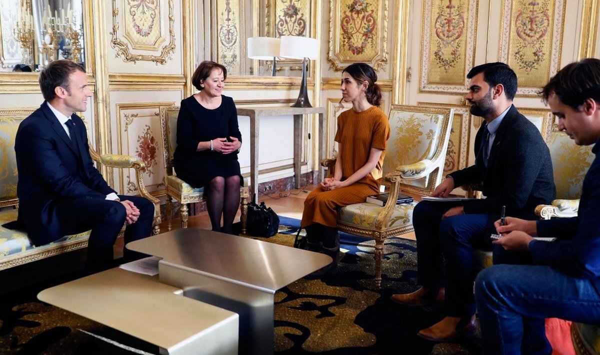 Emmanuelis Macronas susitiko su Nobelio premijos laureate Nadia Murad Basee Taha