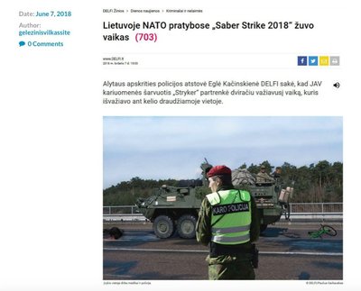 Propagandinė naujiena apie NATO šarvuočių avariją, tinklaraštis "Geležinis Vilkas Site"