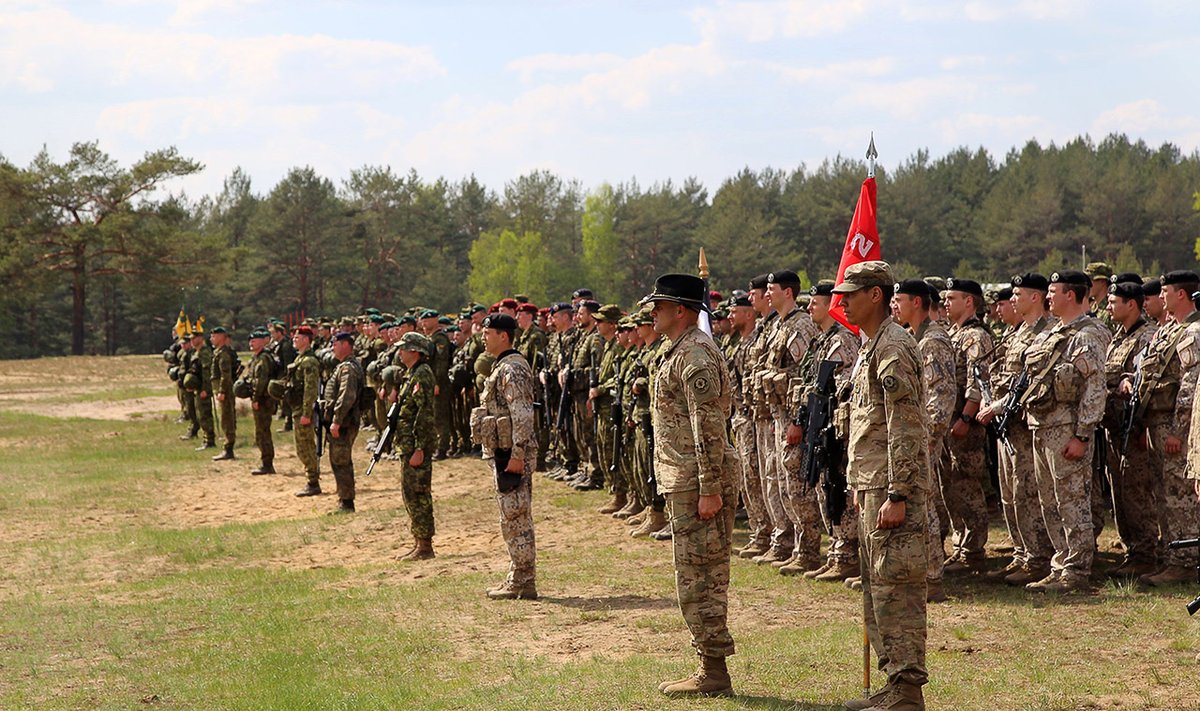 Soldiers stand at attention during the opening ceremony of Exercise HUNTER, a multinational anti-tank exercise, Photo Captain Mark Ruban Public Affairs Officer Operation REASSURANCE Land Task Force