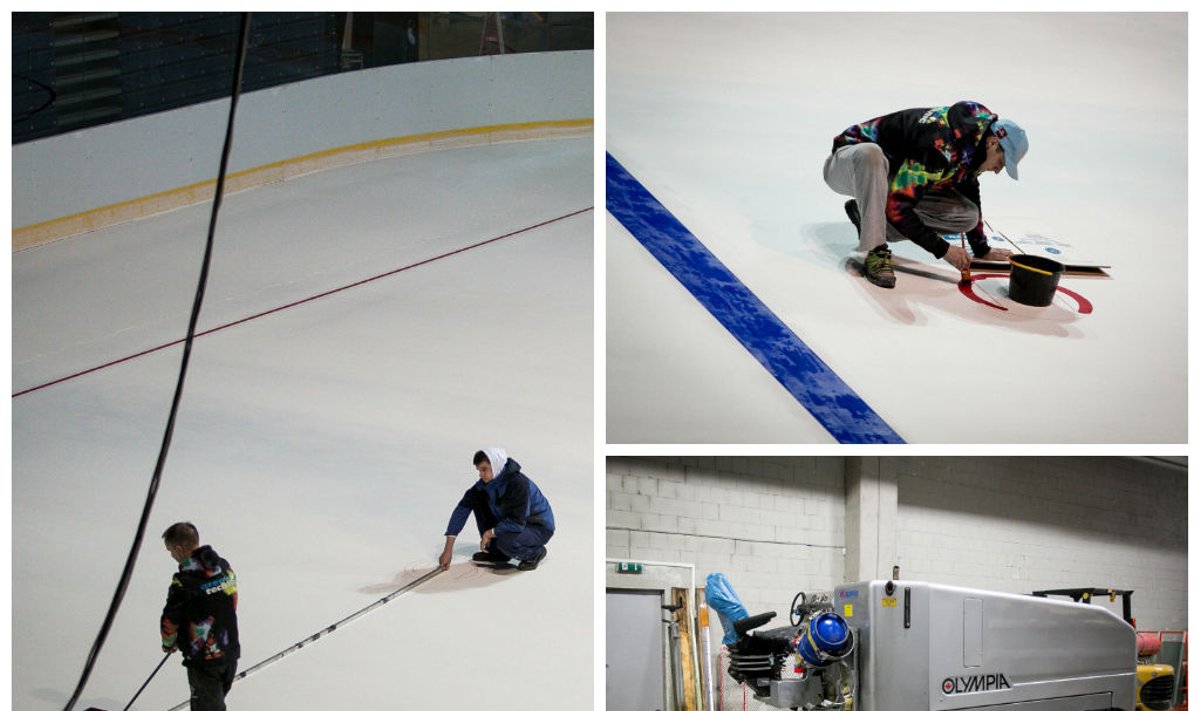 "Siemens" arenoje liejamas ledas ir dažomos aikštės linijos