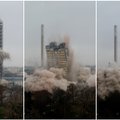 Frankfurte įspūdingai nugriautas Universiteto bokštas