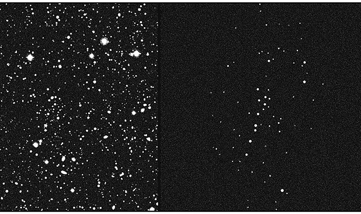 Šis telkinys matomas Didžiosios Lokės žvaigždyno kryptimi ir pavadintas Didžiosios Lokės III / UNIONS 1 (UMa3/U1). . CFHT/S. Gwyn (right) / S. Smith (left). The Astrophysical Journal (2024). DOI: 10.3847/1538-4357/ad0d9f nuotr.