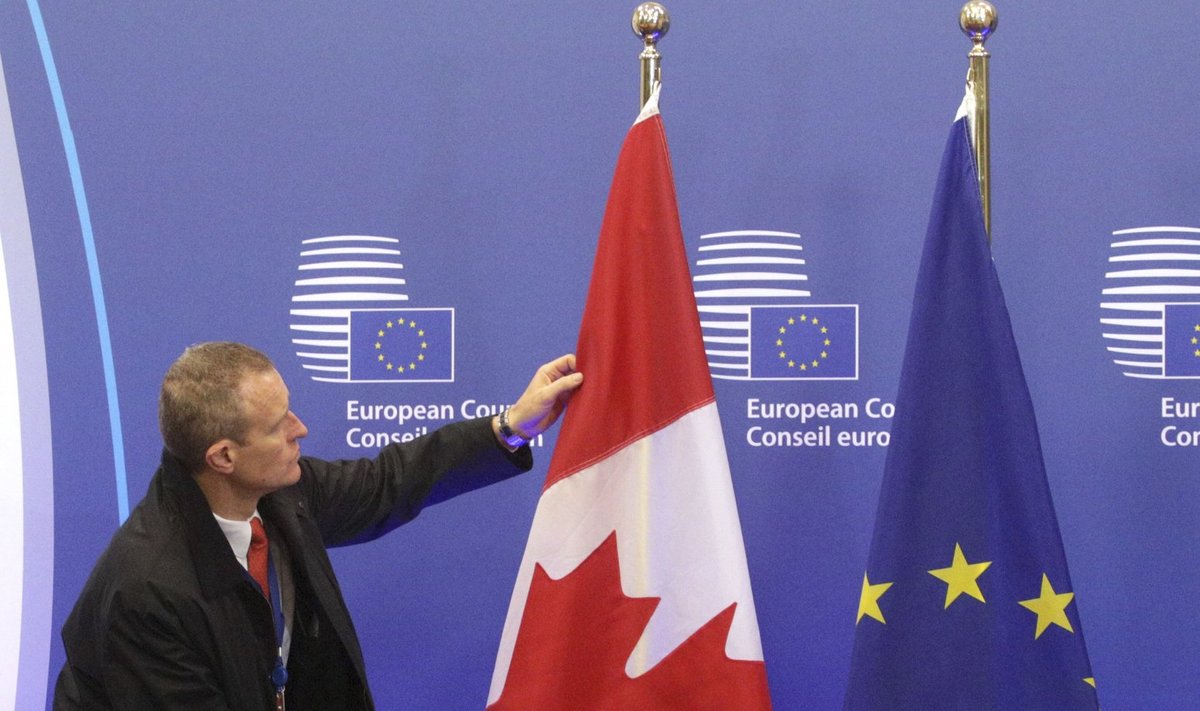 Canadian and the EU flags