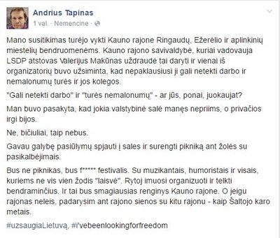 Andriaus Tapino pranešimas apie draudžiamą susitikimą