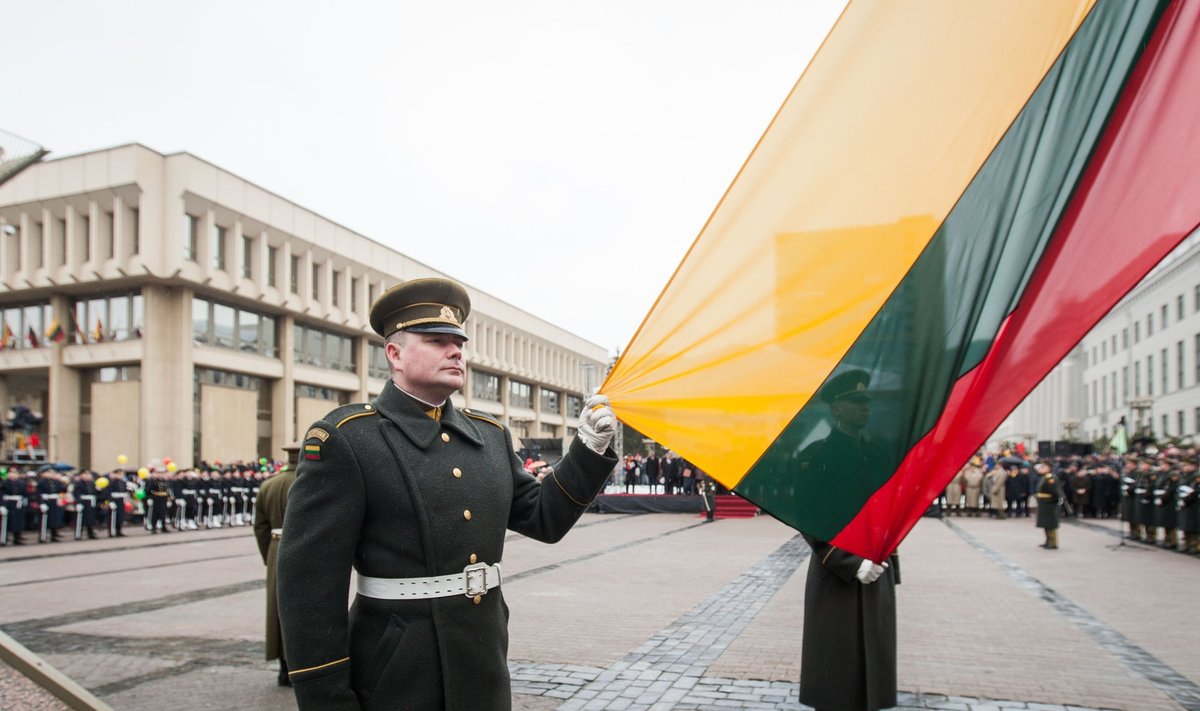 The flags of the three Baltic states  hoisted in a ceremony in Independence Square