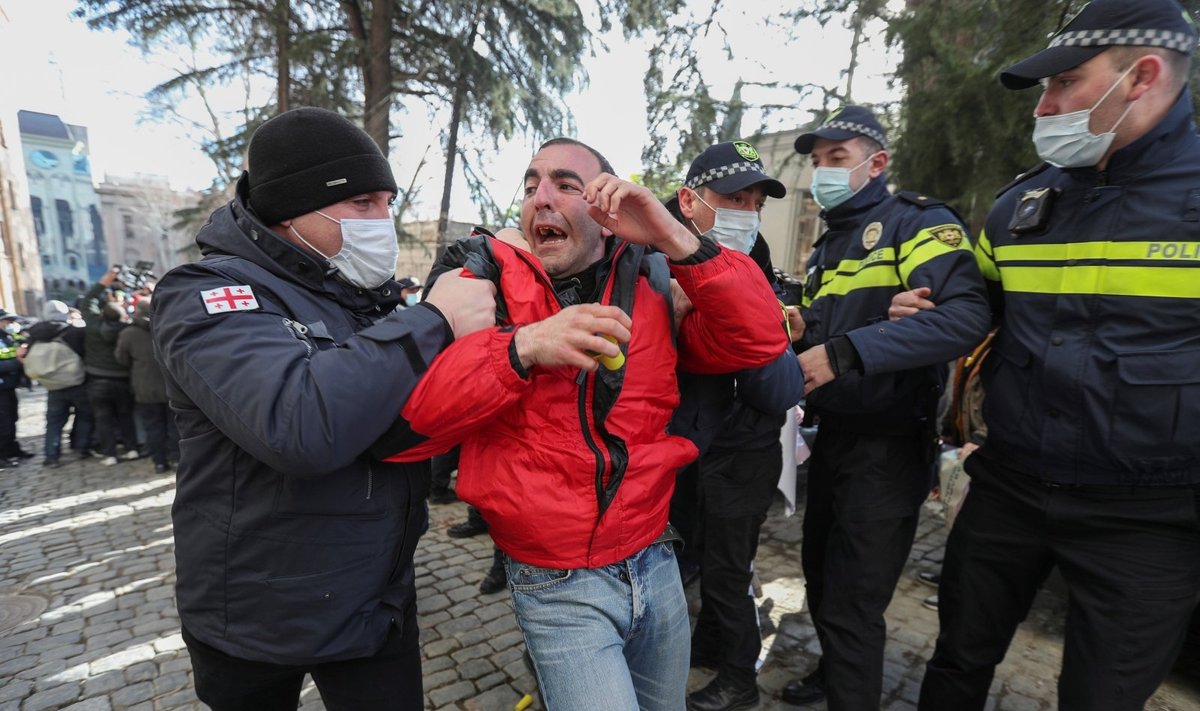 Tbilisyje policija sulaikė kelis opozicijos piketo prie parlamento dalyvius
