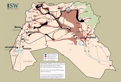 ISIS kontrolės zonos Sirijoje ir Irake, 2015 m. gruodžio 21 d. duomenimis (ISW nuotr.)