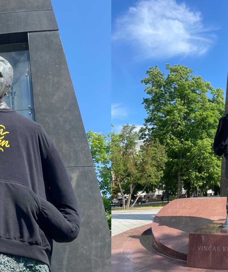 Vinco Kudirkos paminklas su džemperiu „Man ne dzin“