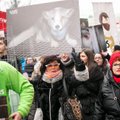 Kailiais pasipuošusi R. Šarkienė – eitynėse prieš gyvūnų išnaudojimą: einu su skaudančia širdimi
