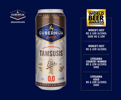 „World Beer Awards 2023“ komisija „Gubernijos“ darykloje išvirtam nealkoholiniam „Tamsiajam Eliui“ skyrė net keturis aukščiausius apdovanojimus