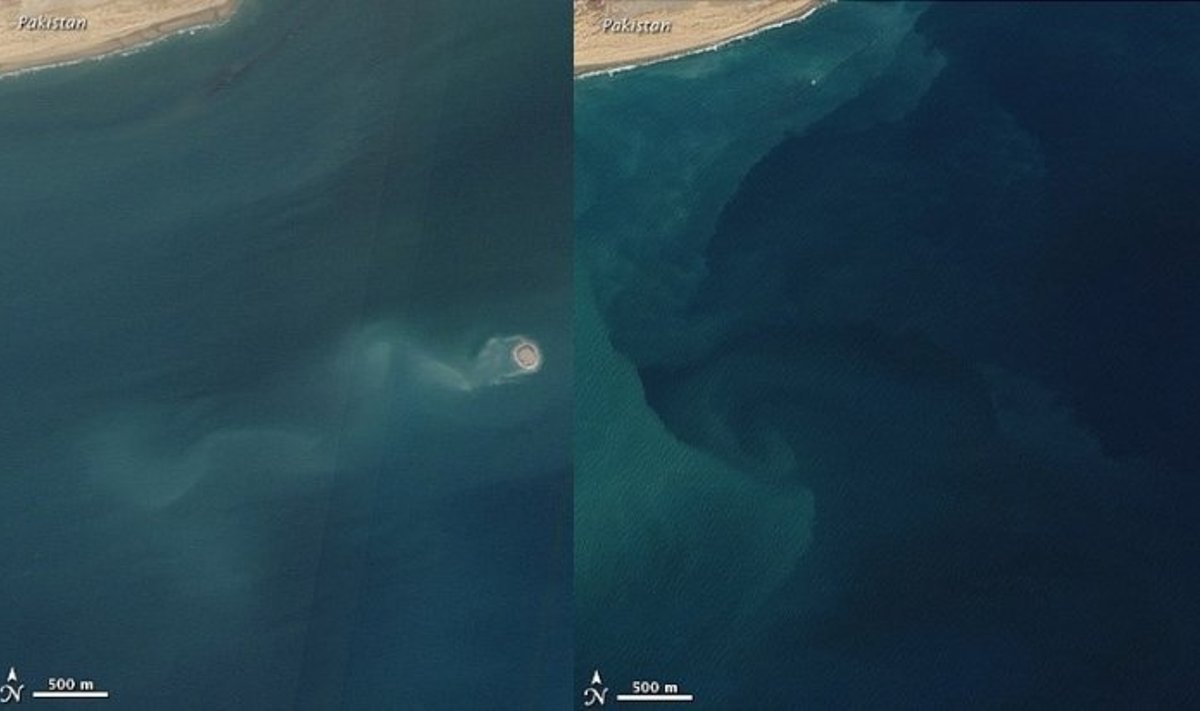 Pakistano pakrantės vaizdas šiemet sausį ir pernai vasarį