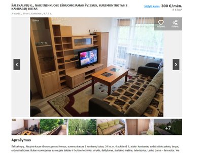 Skelbimų portaluose siūlomi butai už 300 eurų per mėnesį