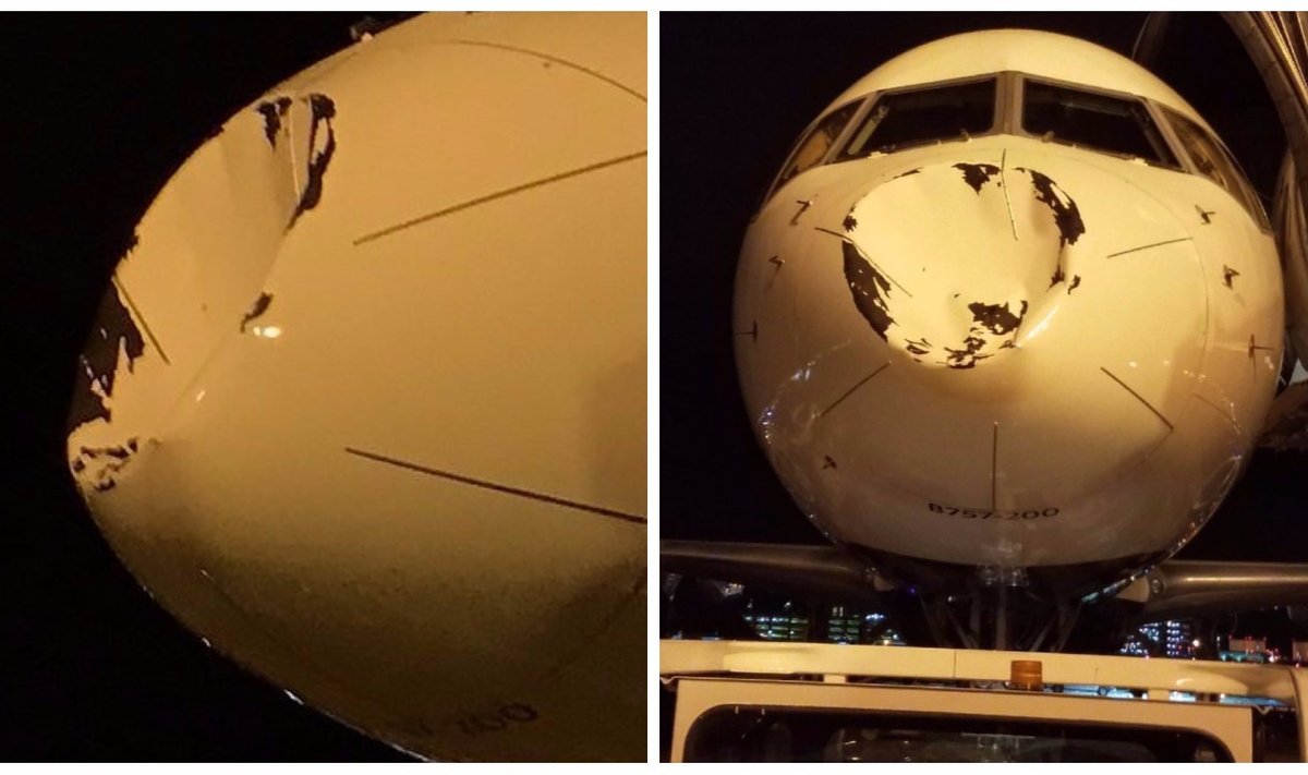 Lėktuvas po incidento, kuriuo keliavo "Thunder" klubas iš Minesotos į Čikagą.