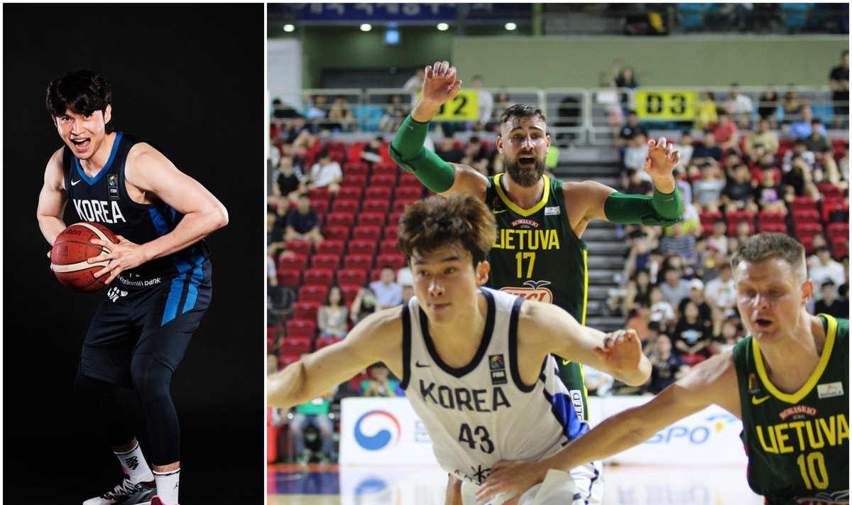 Lee Dae-sungas (kairėje), Lietuvos ir Pietų Korėjos rinktinių draugiška akistata 2019 metais (Foto: FIBA ir LKF)