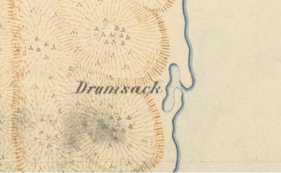 Apie 5 km į pietus nuo Juodkrantės pažymėta Drumsacko vieta 1834 m. žemėlapyje.