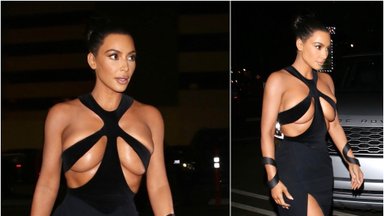 Vakarėlyje Kim Kardashian apvalumai tiesiog sprūdo iš suknelės: naujausia mada ar siaubinga klaida?