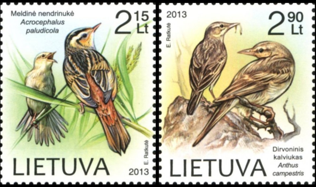 Pašto ženklai su saugomų rūšių paukščiais/  Lietuvos pašto nuotr.