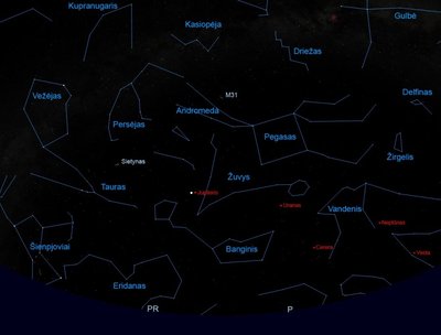 Žvaigždėtas dangus Pietryčių-Pietų kryptimi lapkričio 15 dieną 21 val. 