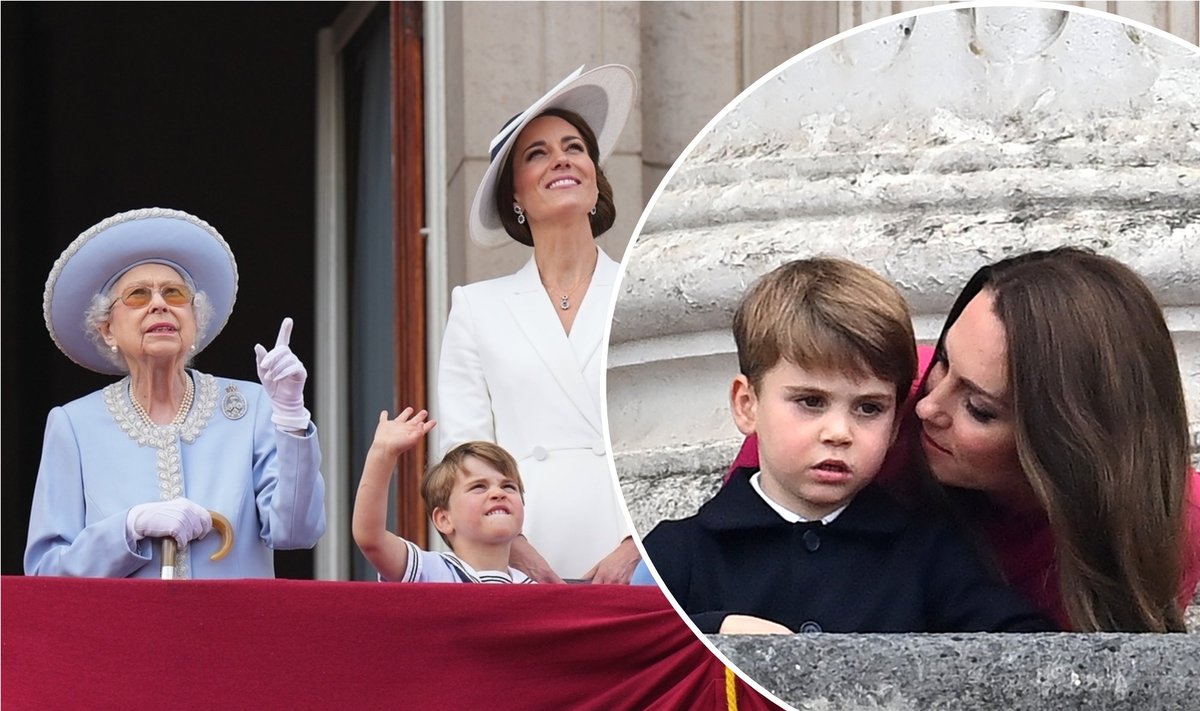Princas Louisas su mama Kate Middleton ir karaliene Elžbieta II