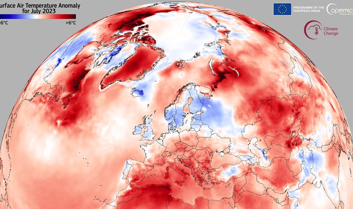 Žemės paviršiaus temperatūra. ESA/Copernicus nuotr.