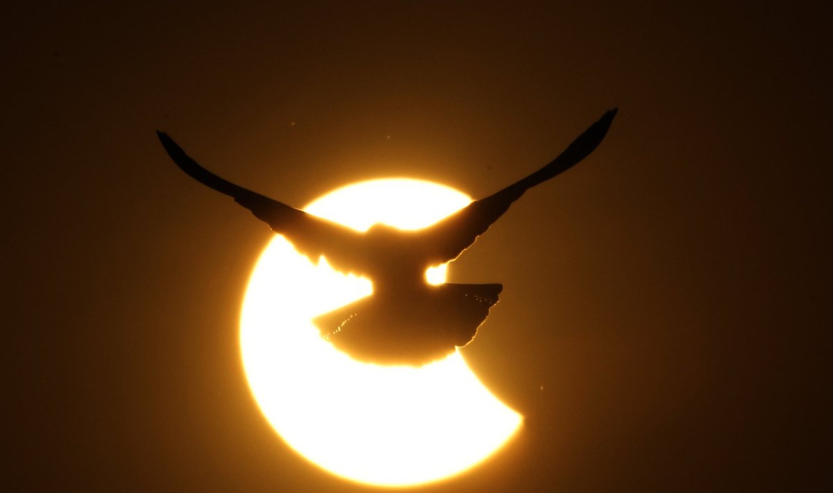 Saulės užtemimas, vykęs 2022 metų spalio 25 dieną buvo matomas Šiaurės pusrutulyje. Scanpix/AFP/AP nuotr.