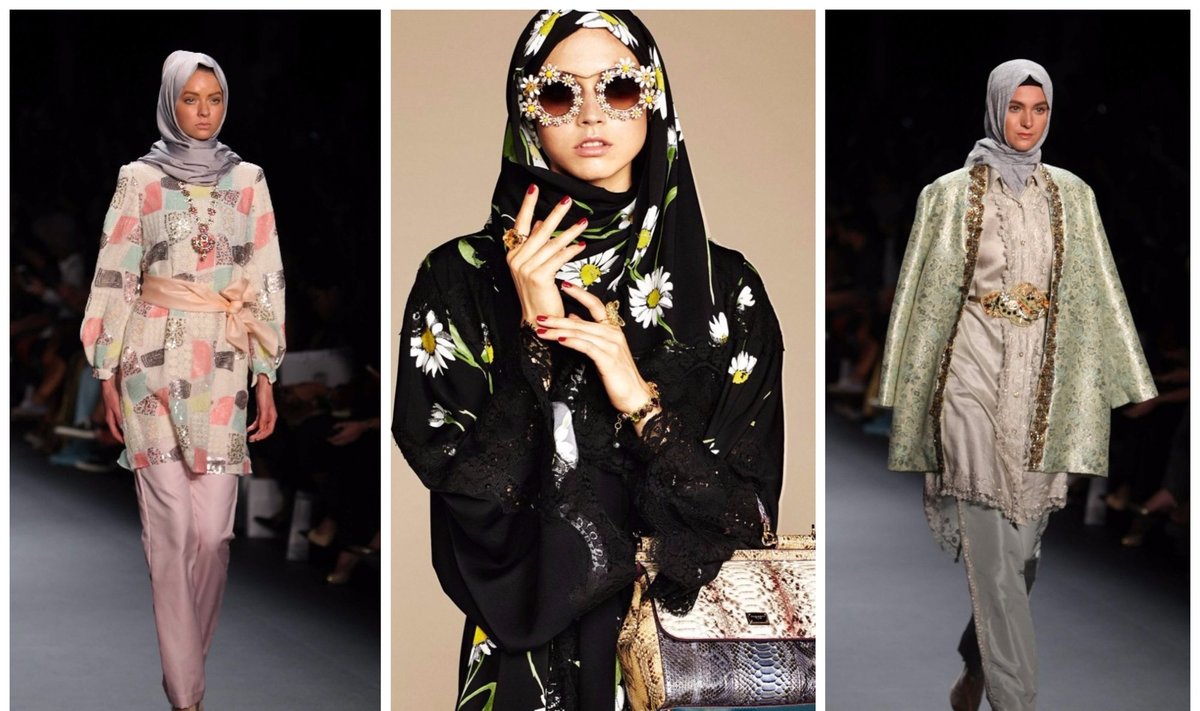 Dolce & Gabbana kolekcijos modelis (viduryje), dizainerės Anniesa Hasibuan 2016 m. kolekcija