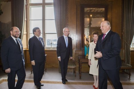 Martinas Schulzas, Jose Manuelis Barroso, Hermanas Van Rompuy ir Norvegijos karalius Haraldas V su žmona Sonja