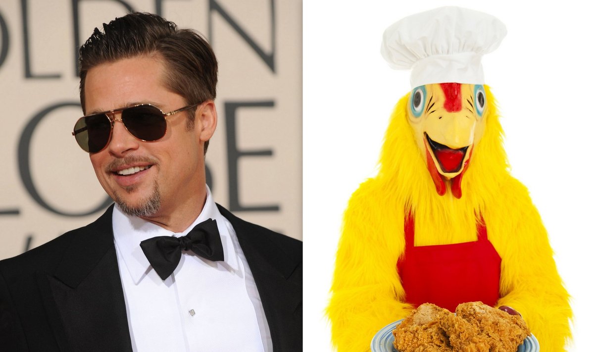 Bradas Pittas (nuotr. Reuters/Scanpix) ir viščiukas (nuotr. Shutterstock).