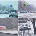 Pavasarinis sniegas vairuotojams metė iššūkį: visas Kaunas daužosi