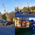 Eismo nelaimė Švenčionių rajone: ankstų rytą automobilis rėžėsi į elektros stulpą ir jį nulenkė
