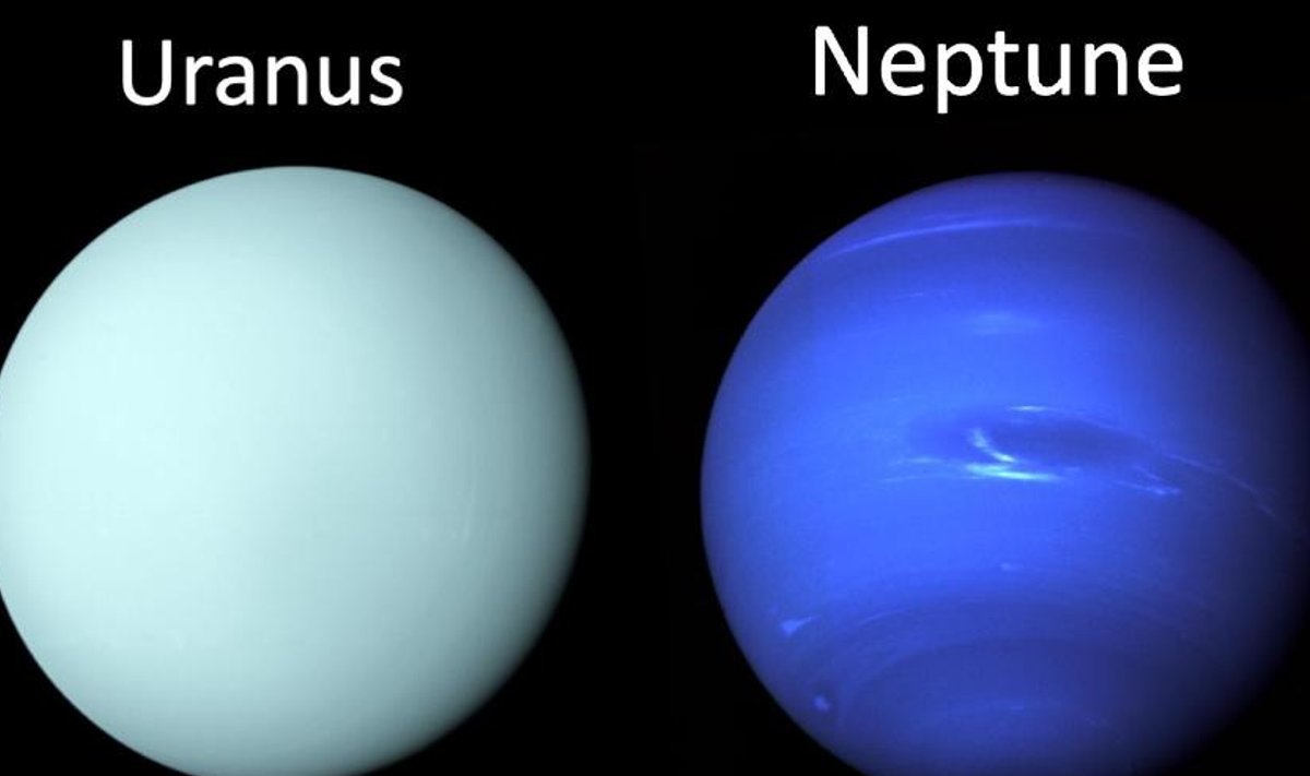 Uranas ir Neptūnas yra pakankamai panašios spalvos. Tačiau anksčiau Neptūnas buvo vaizduojamas ryškesnės mėlynos spalvos. Patrick Irwin/University of Oxford/NASA/JPL-Caltech archyvo nuotr.