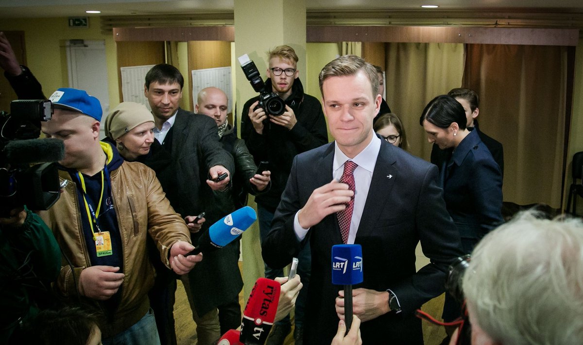 Gabrielius Landsbergis after casting his vote at the Seimas elections 2016