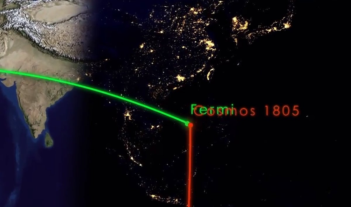 "Fermi" ir "Kosmos 1805" palydovų trajektorijos