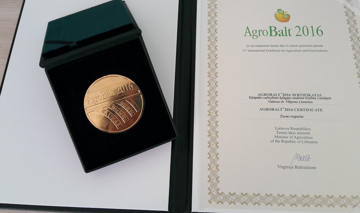 „Agrobalt2016“ aukso medalis ir sertifikatas