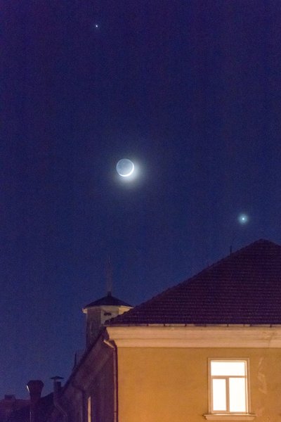 Mėnulis, Venera ir Jupiteris sužibo nakties danguje vienas šalia kito. R. Kilinskaitės nuotr.