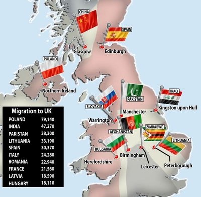 Didžiosios Britanijos imigrantų žemėlapis, dailymail.co.uk