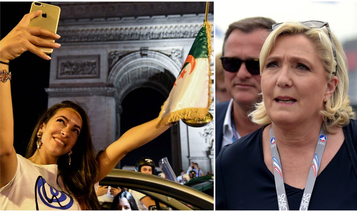 Alžyro sirgalių šventė prie Triumfo arkos ir Marine Le Pen