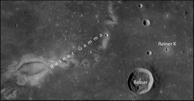  „Reiner Gamma“ regionas, pasižymintis magnetinėmis anomalijomis. NASA LRO/NAC nuotr.