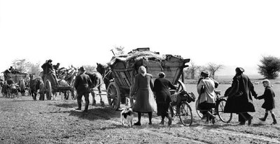 Vokiečių pabėgėliai traukia į vakarus. 1945 m. balandis.