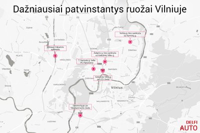 Dažniausiai patvinstančių vietų Vilniuje žemėlapis