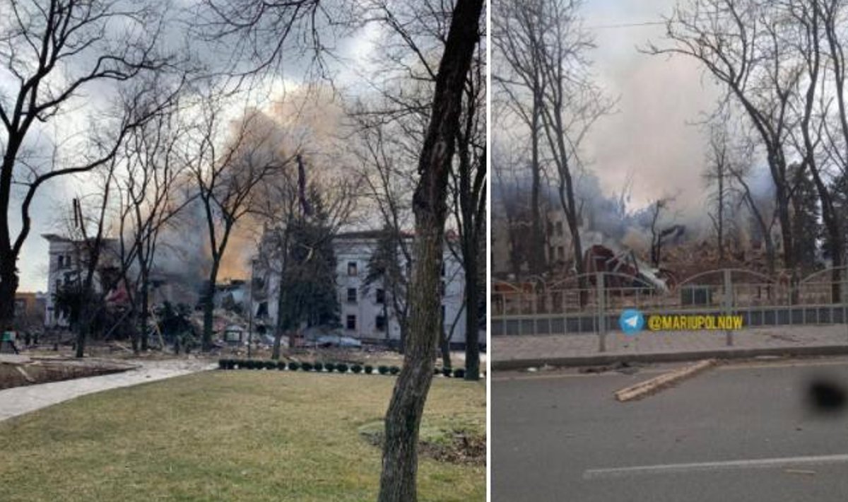 Dar vienas kraupus išpuolis: rusai numetė galingą bombą ant Mariupolio dramos teatro