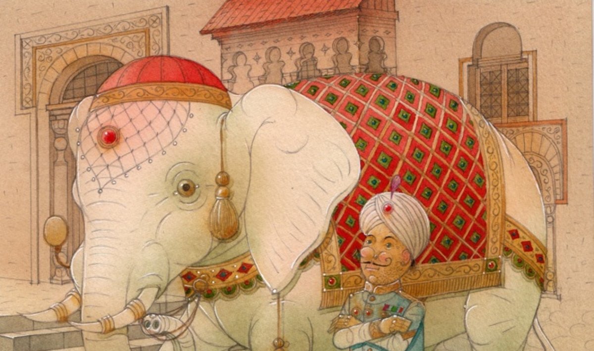 Kęstučio Kasparavičiaus iliustracija knygai „Baltas dramblys“ 