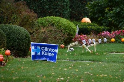 Rinkimų kampanijų ženklai Park Ridže, kur užaugo H. Clinton