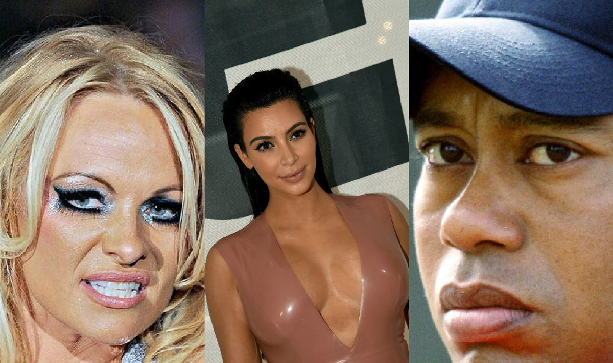 Pamela Anderson, Kim Kardashian ir Tigeris Woodsas